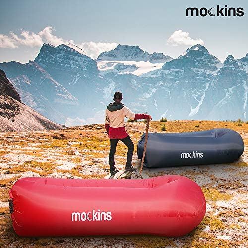  Mockins 2 Pack Navy & Red Inflatable Lounger Air Sofa Perfect for Beach Chair Camping Chairs or Portable Hammock and Includes Travel Bag Pouch and Pockets | Easy to Use Camping Acc