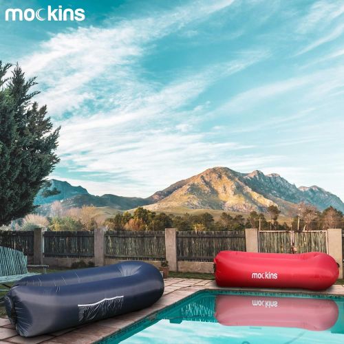  Mockins 2 Pack Navy & Red Inflatable Lounger Air Sofa Perfect for Beach Chair Camping Chairs or Portable Hammock and Includes Travel Bag Pouch and Pockets | Easy to Use Camping Acc