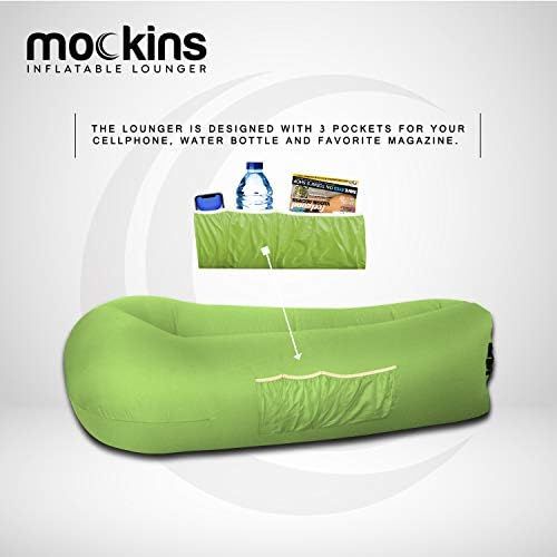  Nevlers Inflatable Lounger Air Sofa Perfect for Beach Chair Camping Chairs or Portable Hammock and Includes Travel Bag Pouch and Pockets Easy to Use Camping Accessories -Green Colo