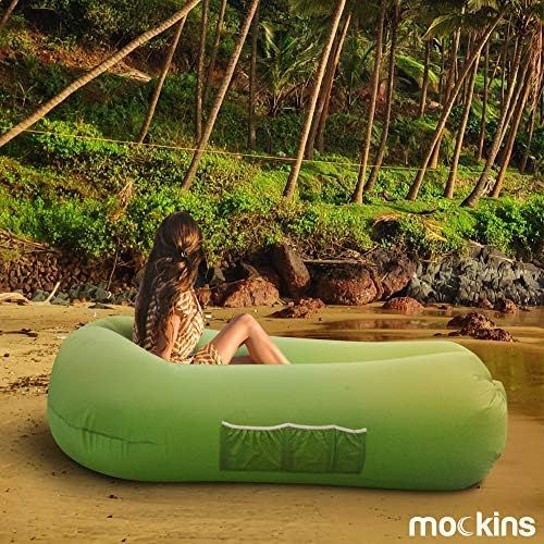  Nevlers Inflatable Lounger Air Sofa Perfect for Beach Chair Camping Chairs or Portable Hammock and Includes Travel Bag Pouch and Pockets Easy to Use Camping Accessories -Green Colo