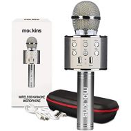 mockins Wireless Bluetooth Karaoke Microphone with Built In Bluetooth Speaker All-in-One Karaoke Machine | Compatible with Android & Ios Iphone - Silver Color