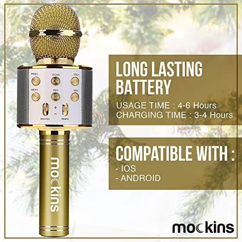  mockins Wireless Bluetooth Karaoke Microphone with Built in Bluetooth Speaker Speaker All-in-one Karaoke Machine | Compatible with Android & iOS iPhone - Gold Color