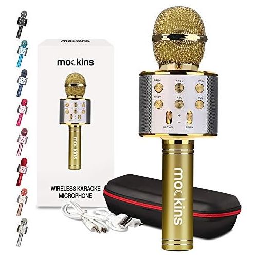  mockins Wireless Bluetooth Karaoke Microphone with Built in Bluetooth Speaker Speaker All-in-one Karaoke Machine | Compatible with Android & iOS iPhone - Gold Color