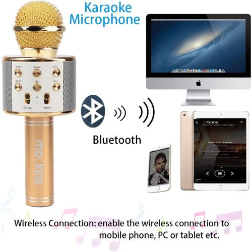  mockins Wireless Bluetooth Karaoke Microphone with Built in Bluetooth Speaker Speaker All-in-one Karaoke Machine | Compatible with Android & iOS iPhone - Gold Color