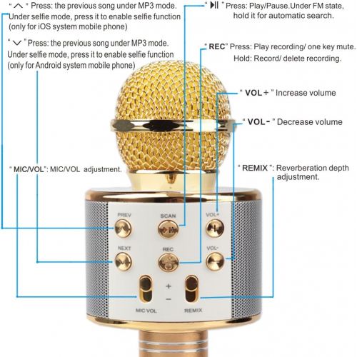  mockins Wireless Bluetooth Karaoke Microphone with Built in Bluetooth Speaker Speaker All-in-one Karaoke Machine | Compatible with Android & iOS iPhone - Gold Color