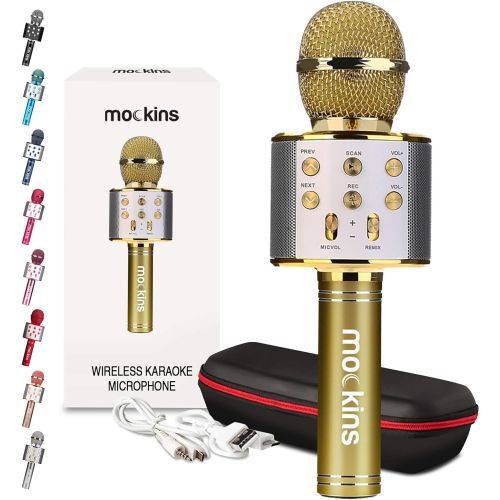  mockins Wireless Bluetooth Karaoke Microphone with Built in Bluetooth Speaker Speaker All-in-one Karaoke Machine | Compatible with Android & iOS iPhone - Gold Color