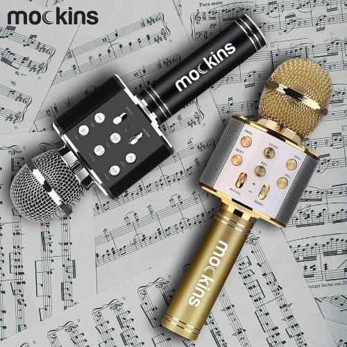  mockins Wireless Bluetooth Karaoke Microphone with Built in Bluetooth Speaker Speaker All-in-one Karaoke Machine | Compatible with Android & iOS iPhone - Gold Color