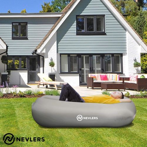  Nevlers Inflatable Lounger with Side Pockets and Matching Travel Bag - Gray - Waterproof and Portable - Great and Easy to Take to The Beach, Park, Pool, and as Camping Accessories