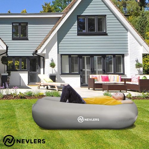  Nevlers Inflatable Lounger with Side Pockets and Matching Travel Bag - Gray - Waterproof and Portable - Great and Easy to Take to The Beach, Park, Pool, and as Camping Accessories