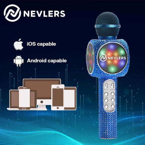  [아마존베스트]NEVLERS Karaoke Microphone with Wireless Bluetooth Speaker, Voice Changer and Colorful LED Lights, Easy to Use Portable Karaoke Machine for Kids and Adults - Blue Bling