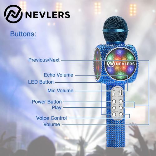  [아마존베스트]NEVLERS Karaoke Microphone with Wireless Bluetooth Speaker, Voice Changer and Colorful LED Lights, Easy to Use Portable Karaoke Machine for Kids and Adults - Blue Bling