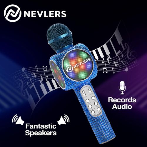  [아마존베스트]NEVLERS Karaoke Microphone with Wireless Bluetooth Speaker, Voice Changer and Colorful LED Lights, Easy to Use Portable Karaoke Machine for Kids and Adults - Blue Bling