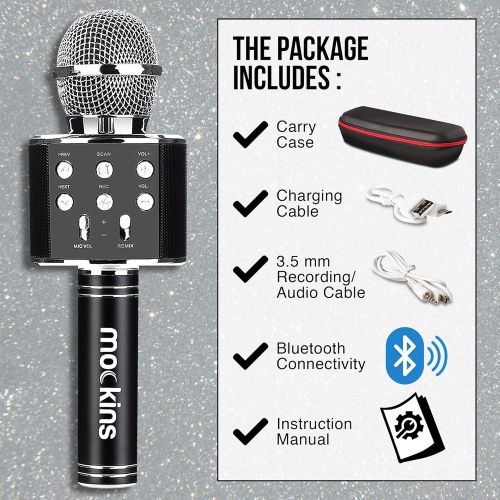  Nevlers Wireless Bluetooth Karaoke Microphone with Built in Bluetooth Speaker All-in-One Karaoke Machine Compatible with Android & iOS iPhone - Black Color