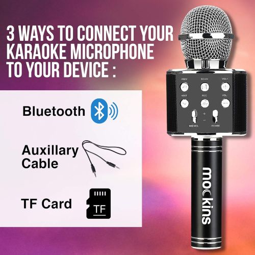  Nevlers Wireless Bluetooth Karaoke Microphone with Built in Bluetooth Speaker All-in-One Karaoke Machine Compatible with Android & iOS iPhone - Black Color