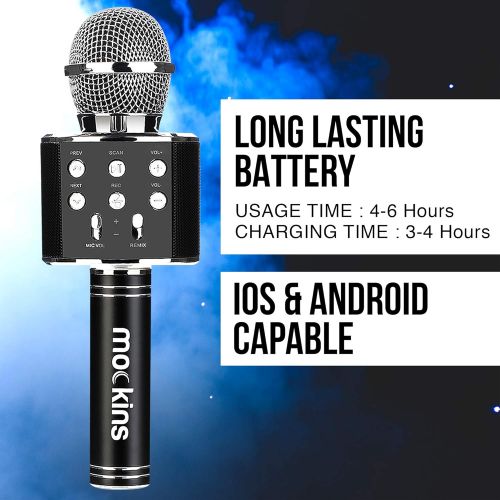  Nevlers Wireless Bluetooth Karaoke Microphone with Built in Bluetooth Speaker All-in-One Karaoke Machine Compatible with Android & iOS iPhone - Black Color