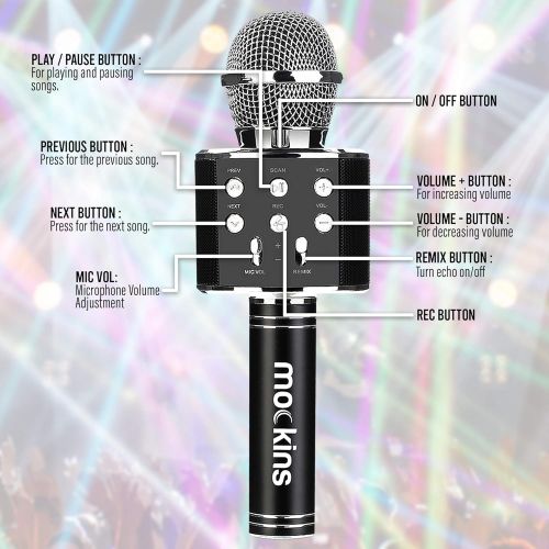  Nevlers Wireless Bluetooth Karaoke Microphone with Built in Bluetooth Speaker All-in-One Karaoke Machine Compatible with Android & iOS iPhone - Black Color