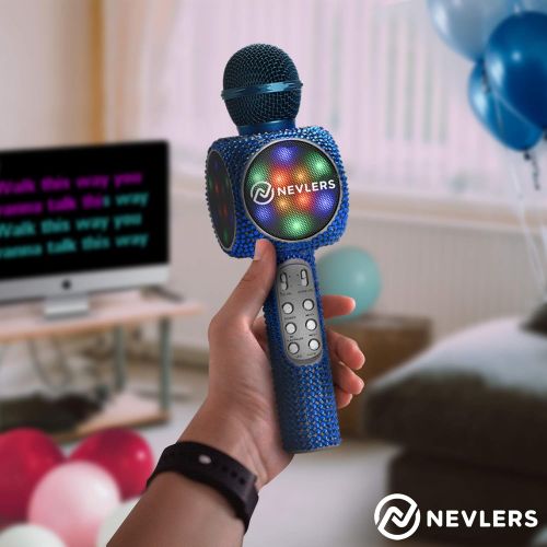  [아마존베스트]NEVLERS Karaoke Microphone with Wireless Bluetooth Speaker, Voice Changer and Colorful LED Lights, Easy to Use Portable Karaoke Machine for Kids and Adults - Blue Bling