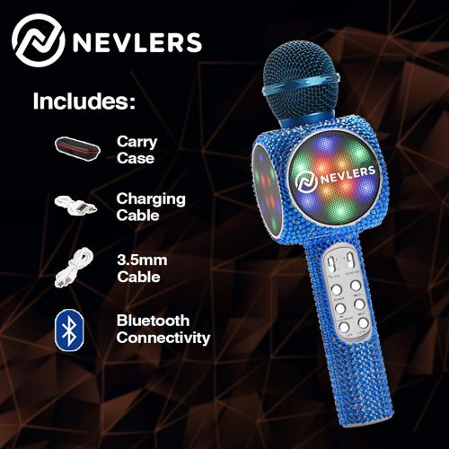  [아마존베스트]NEVLERS Karaoke Microphone with Wireless Bluetooth Speaker, Voice Changer and Colorful LED Lights, Easy to Use Portable Karaoke Machine for Kids and Adults - Blue Bling