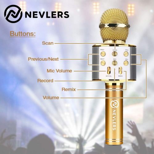  [아마존베스트]Nevlers Karaoke Microphone with Wireless Bluetooth Speaker and Recording Options, Easy To Use Portable Handheld Karaoke Machine for Kids and Adults - Black