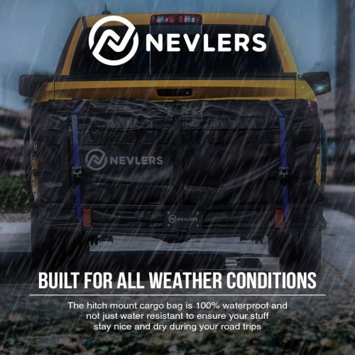  Nevlers Folding Hitch Mount Cargo Carrier with Net, Cargo Storage Bag, 2 Blue Ratchet Straps and Bonus Hitch stabilizer - Waterproof - 500 lb Weight Limit