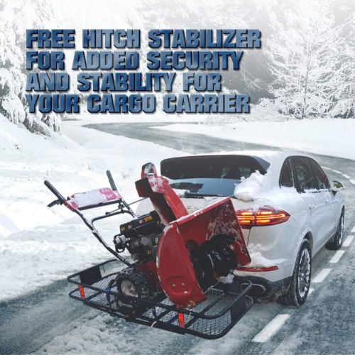  Nevlers Folding Hitch Mount Cargo Carrier with Net, Cargo Storage Bag, 2 Blue Ratchet Straps and Bonus Hitch stabilizer - Waterproof - 500 lb Weight Limit