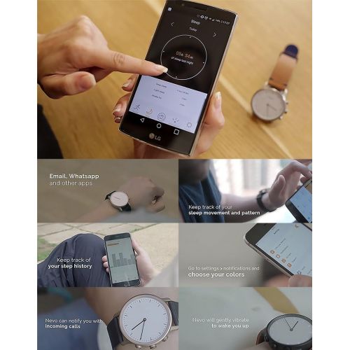  Nevo Hybrid Smartwatch Waterproof Fitness Tracker for Android or IOS Phone,Silver Case, Black Strap