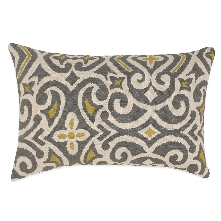/New Damask Oblong Throw Pillow in Greystone