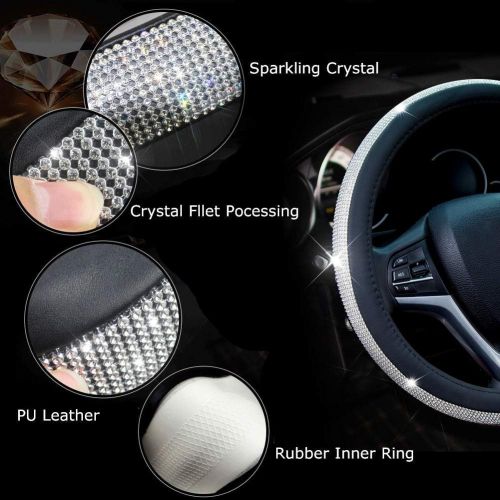  [아마존 핫딜] [아마존핫딜]ChuLian Crystal Diamond Steering Wheel Cover, PU Leather with Colorful Bling Bling Rhinestones, Universal 15inch / 38cm for Women Girls, Blue