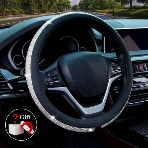  [아마존 핫딜] [아마존핫딜]ChuLian Crystal Diamond Steering Wheel Cover, PU Leather with Colorful Bling Bling Rhinestones, Universal 15inch / 38cm for Women Girls, Blue