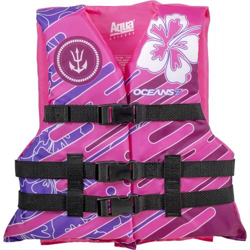  [아마존베스트]New & Improved Oceans7 US Coast Guard Approved, Youth Life Jacket, Flex-Form Chest, Open-Sided Design, Type III Vest, PFD, Personal Flotation Device, Pink/Berry