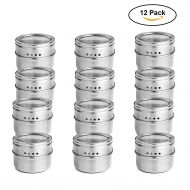 New Edify Magnetic Spice Tin Jars - Clear Lid Stainless Steel Spice Sauce Storage Container Jars Kitchen Condiment Holder Houseware - 12pcs/Set