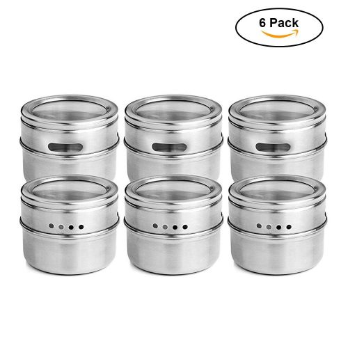  New Edify Magnetic Spice Tin Jars - Clear Lid Stainless Steel Spice Sauce Storage Container Jars Kitchen Condiment Holder Houseware - 12pcs/Set