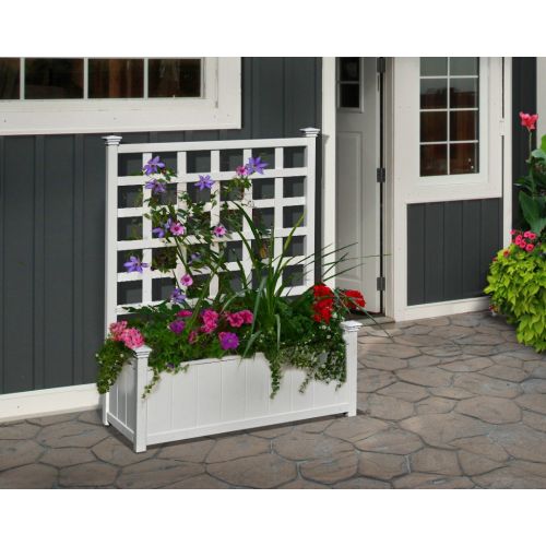  New England Arbors Huron 36W x 15L Vinyl Planter with Trellis