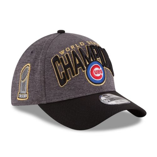  Men's Chicago Cubs New Era GraphiteBlack 2016 World Series Champions Locker Room On Field 39THIRTY Flex Hat