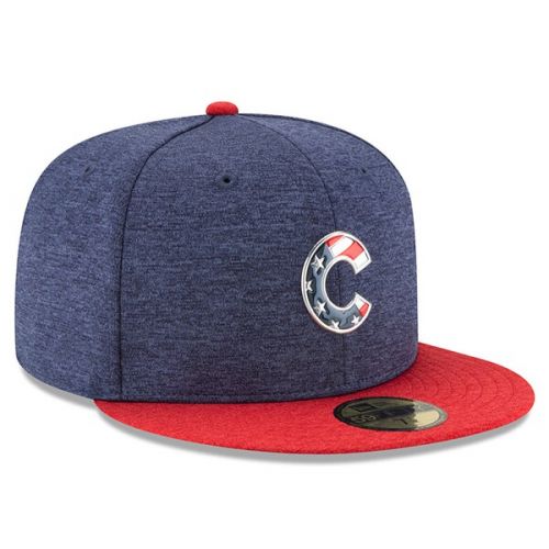  Men's Chicago Cubs New Era Heathered NavyHeathered Red 2017 Stars & Stripes 59FIFTY Fitted Hat