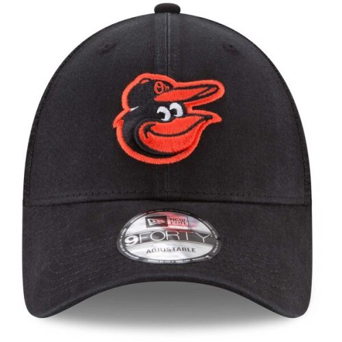  Men's Baltimore Orioles New Era Black Trucker 9FORTY Adjustable Snapback Hat