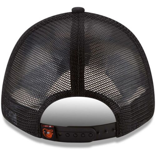  Men's Baltimore Orioles New Era Black Trucker 9FORTY Adjustable Snapback Hat