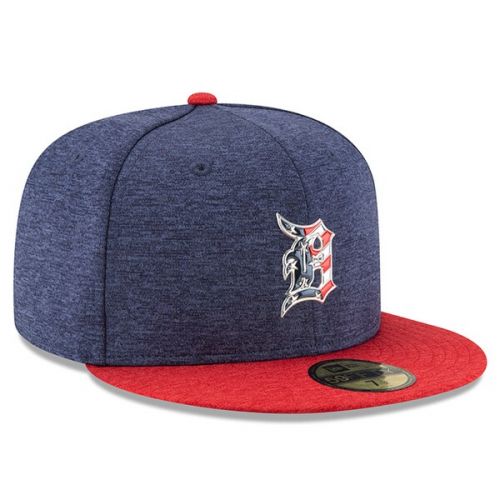  Men's Detroit Tigers New Era Heathered NavyHeathered Red 2017 Stars & Stripes 59FIFTY Fitted Hat
