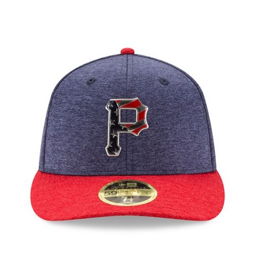  Men's Pittsburgh Pirates New Era Heathered NavyHeathered Red 2017 Stars & Stripes Low Profile 59FIFTY Fitted Hat