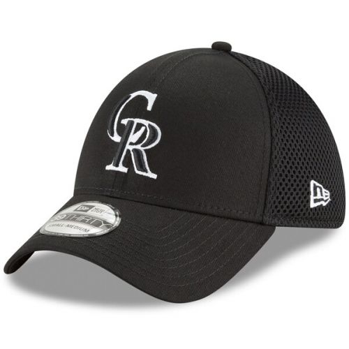  Men's Colorado Rockies New Era Black Neo 39THIRTY Unstructured Flex Hat