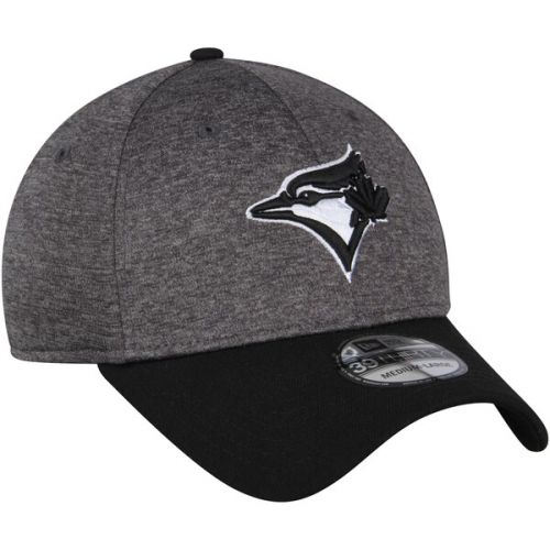  Men's Toronto Blue Jays New Era Heathered GrayBlack Shadow Tech 39THIRTY Flex Hat