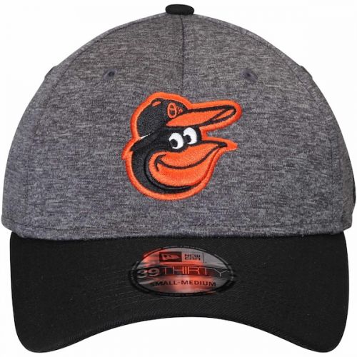  Men's Adult Baltimore Orioles New Era Heathered GrayBlack 39THIRTY Shadow Tech Flex Hat