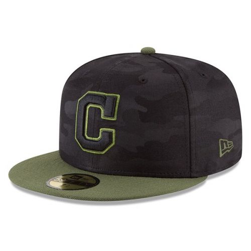  Mens Cleveland Indians New Era Black 2018 Memorial Day On-Field 59FIFTY Fitted Hat