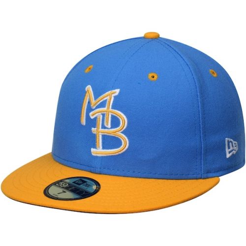  Mens Myrtle Beach Pelicans New Era Blue/Gold Authentic 59FIFTY Fitted Hat