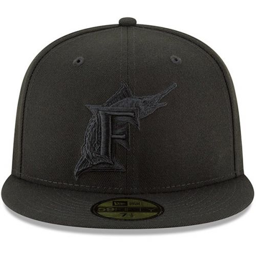  Mens Florida Marlins New Era Black Throwback Primary Logo Basic 59FIFTY Fitted Hat
