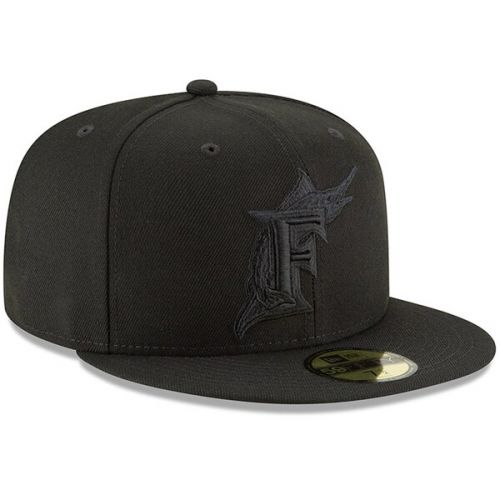  Mens Florida Marlins New Era Black Throwback Primary Logo Basic 59FIFTY Fitted Hat