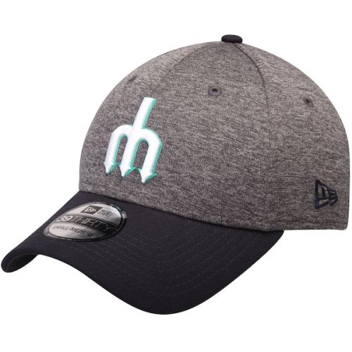  Mens Adult Seattle Mariners New Era Heathered Gray/Navy 39THIRTY Shadow Tech Flex Hat