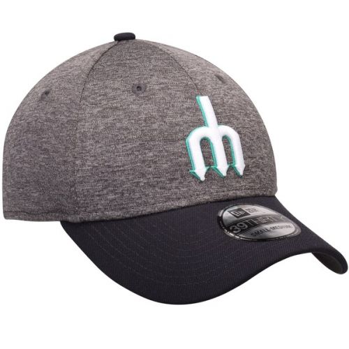  Mens Adult Seattle Mariners New Era Heathered Gray/Navy 39THIRTY Shadow Tech Flex Hat