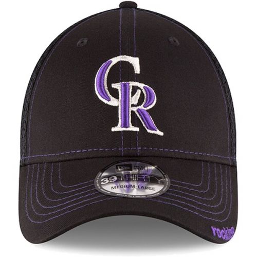  Mens Colorado Rockies New Era Black Logo Neo 39THIRTY Flex Hat