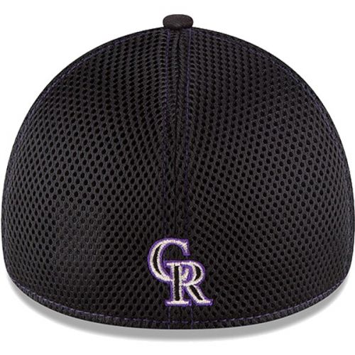  Mens Colorado Rockies New Era Black Logo Neo 39THIRTY Flex Hat